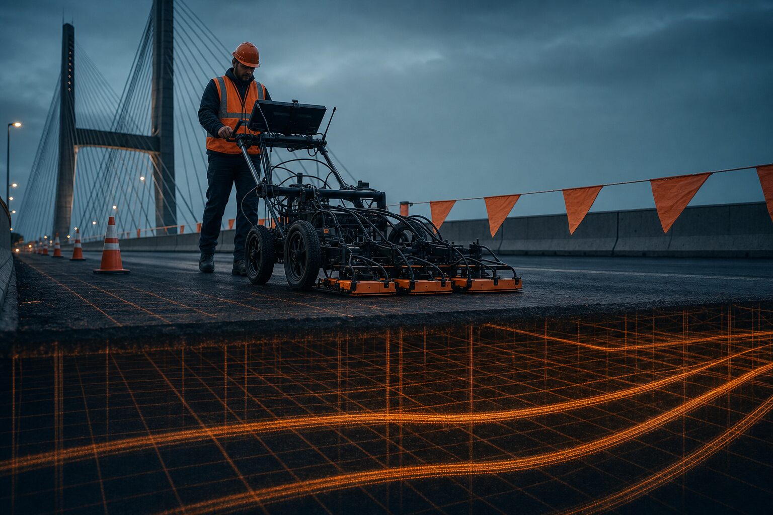 3D GPR array on infrastructure surface at dusk